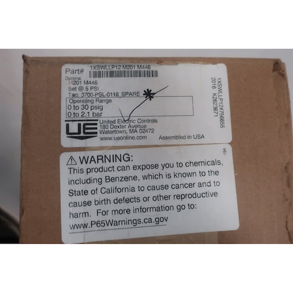 Interruptor de presión United Electric de 0-30Psi - 1XSWLLP12 M201 M446