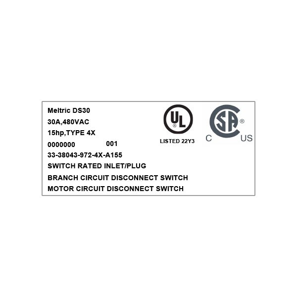 Meltric 33-38043-972-4X-A155 INLET TYPE 4X WATERTIGHTNESS WITH NO LOCKOUT HOLE - 33-38043-972-4X-A155