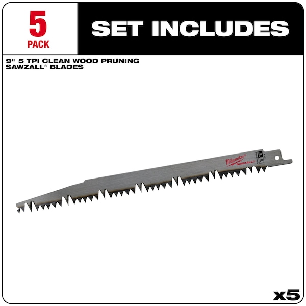 Milwaukee Tool 9" 5 TPI Pruning SAWZALL Blade (5 PK) - 48-00-1301