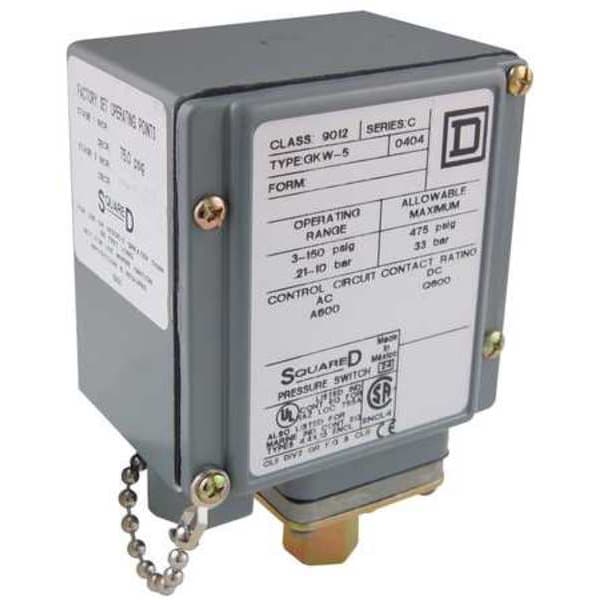 Interruptor de presión Telemecanique Sensors, (1) puerto, 1/4-18 en FNPT, SPDT, 5 a 250 psi, Acción estándar - 9012GKW6