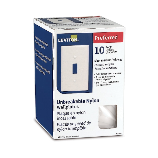 Leviton WALLPLT TOG1G MD WHT10PK - PJ1-WM