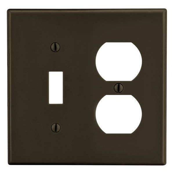 Hubbell Toggle Switch/Duplex Receptacle Wall Plate, Number of Gangs: 2 Plastic, Smooth Finish, Brown - P18
