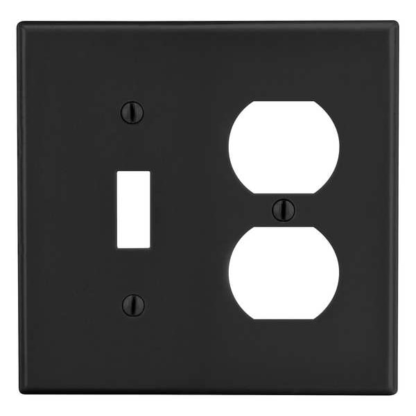 Hubbell Duplex Receptacle Wall Plate, Number of Gangs: 2 Plastic, Smooth Finish, Black - P18BK