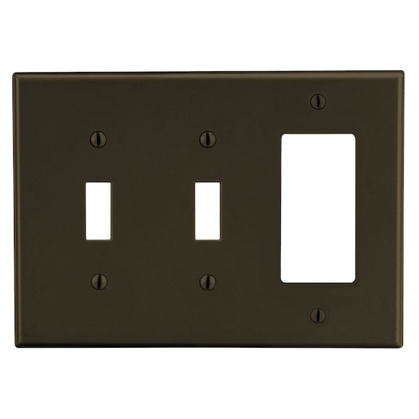 Hubbell Wiring Device-Kellems Wallplate, 3-Gang, 2) Toggle 1) Decorator, Brown - P226