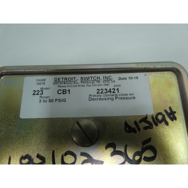 Interruptor de presión Detroit 1/4 pulgadas 3-50 PSI - 223 CB1 223421
