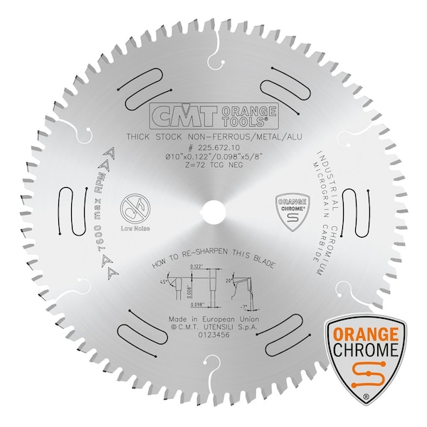 Cmt Orange Tools 10 X 72T NonFerrous Carbide Saw Blade - 225.672.10