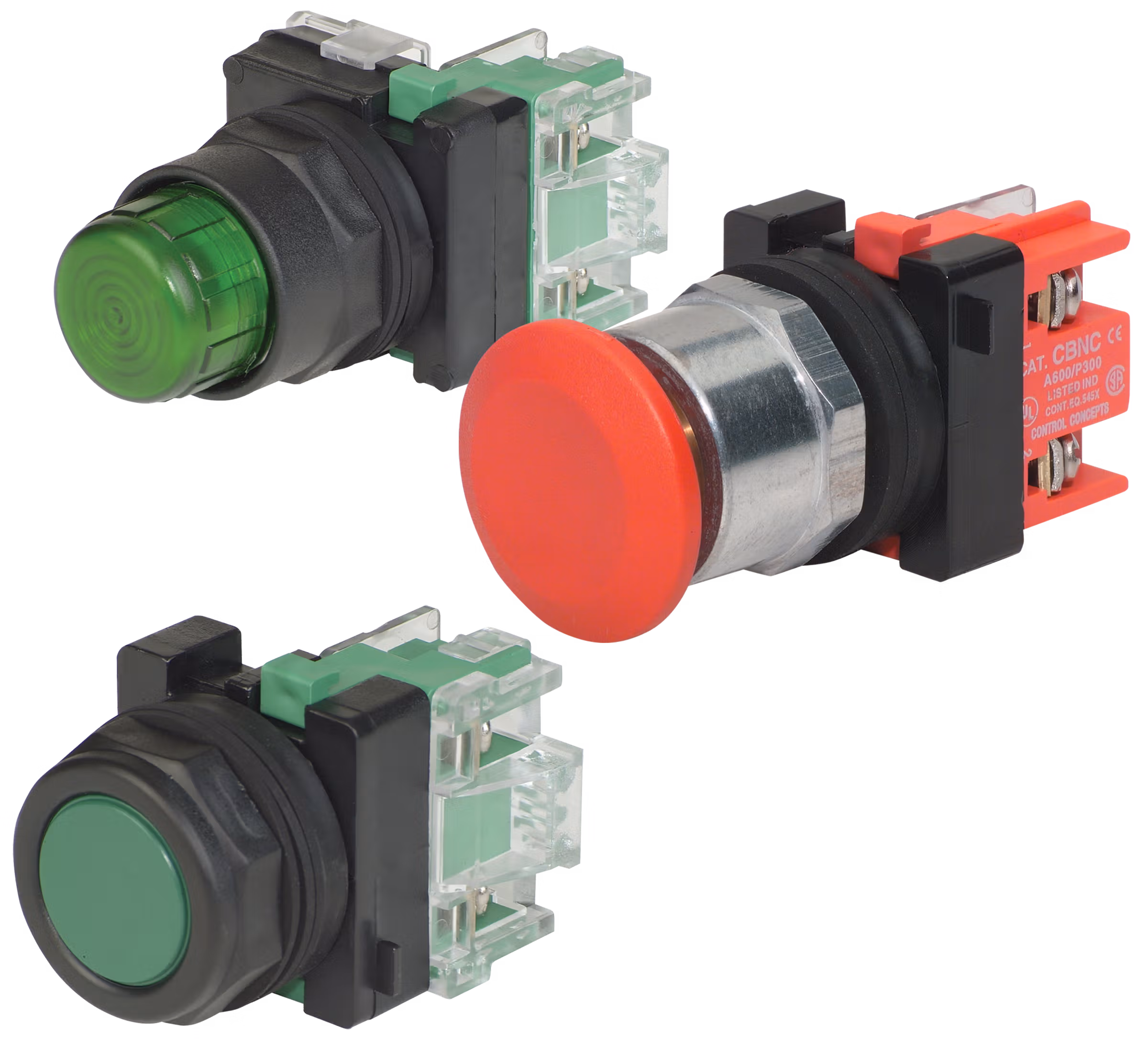 C3Controls 30mm Mom. Illum. Pushbutton, Dual Input Remote Test, 12V AC/DC, LED Blue, Black Polyester Clamp Ring, Mushroom, Yellow Lens - RTLU12LB-IPBCMYW