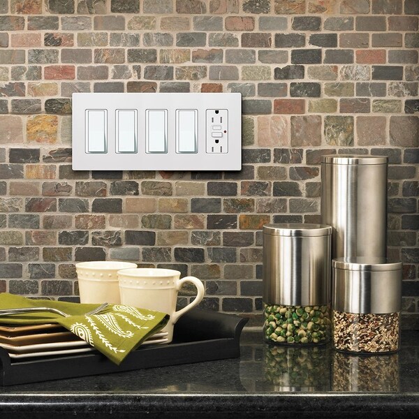 Lutron Designer Wall Plates, Number of Gangs: 5 Thermoset, Gloss Finish, Black - CW-5-BL