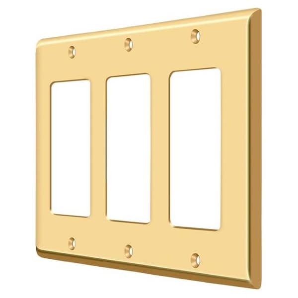 Deltana Triple Rocker Switch Plate, Number of Gangs: 3 Solid Brass, PVD Polished Brass Finish - SWP4740CR003