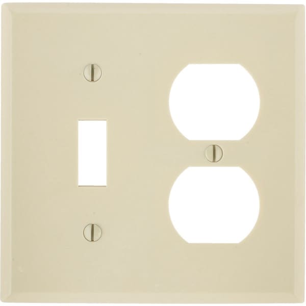 Leviton Oversized 2-Gang Thermoset Single Toggle/Duplex Outlet Wall Plate, Ivory - 001-86105