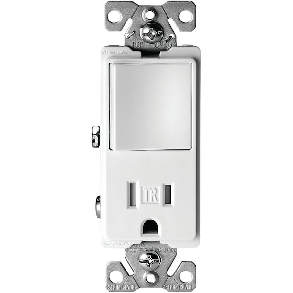 Eaton Wiring Devices Combination Switch/Receptacle, 1 -Pole, 15 A, 120/277 V, White - TR7730W