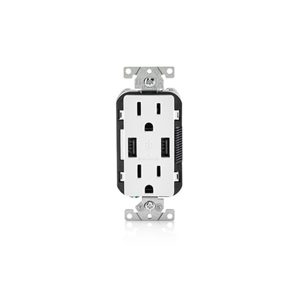 Leviton COMBINATION DEVICE SWITCH 5-15R USB COMBINATION RECEPT WHITE - T5632-W