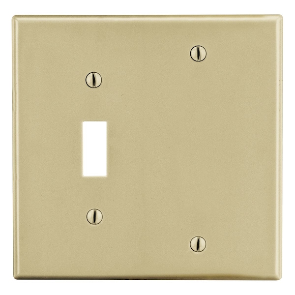 Hubbell Wiring Device-Kellems Wallplate, Mid-Size 2-Gang, 1) Toggle 1) Box Mount Blank, Ivory - PJ113I