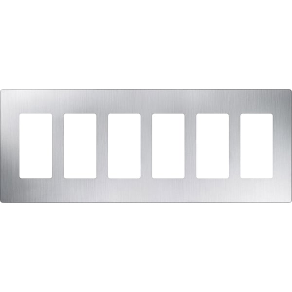 Lutron Designer Wall Plates, Number of Gangs: 6 Stainless Steel, Satin Finish, Stainless Steel - CW-6-SS