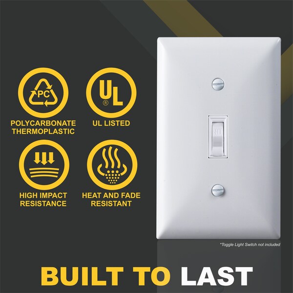 Faith Standard Size 4.53in X 2.76in Polycarbonate Thermo Plastic Light Switch Plates, 1-Gang, White, 10PK - TWP1-WH-10