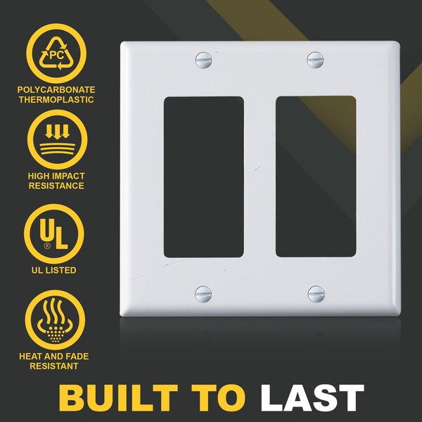 Faith Double Light Switch Cover or Outlet Wall Plate, 2-Gang 4.55 Inches x 4.63 Inches, White, 6PK - DWP2-WH-06