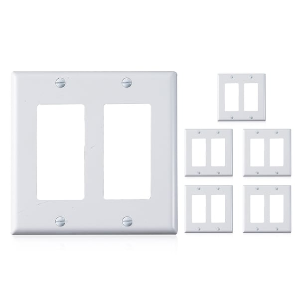 Faith Double Light Switch Cover or Outlet Wall Plate, 2-Gang 4.55 Inches x 4.63 Inches, White, 6PK - DWP2-WH-06