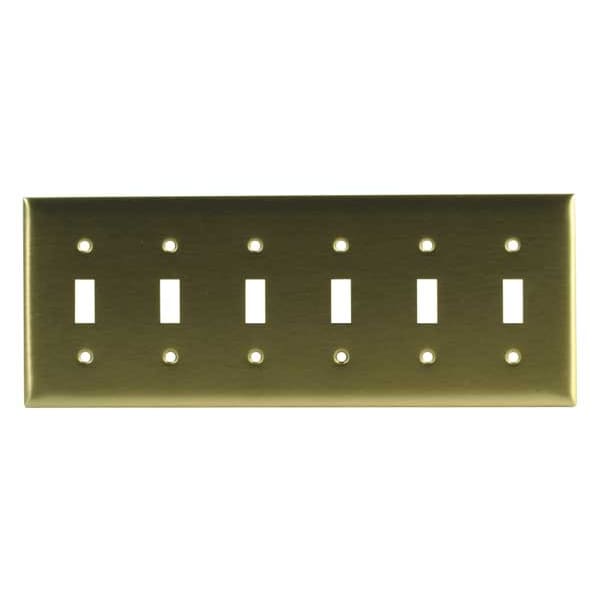 Hubbell Toggle Switch Wall Plate, Number of Gangs: 6 Brass, Brushed Finish, Brass - SB6