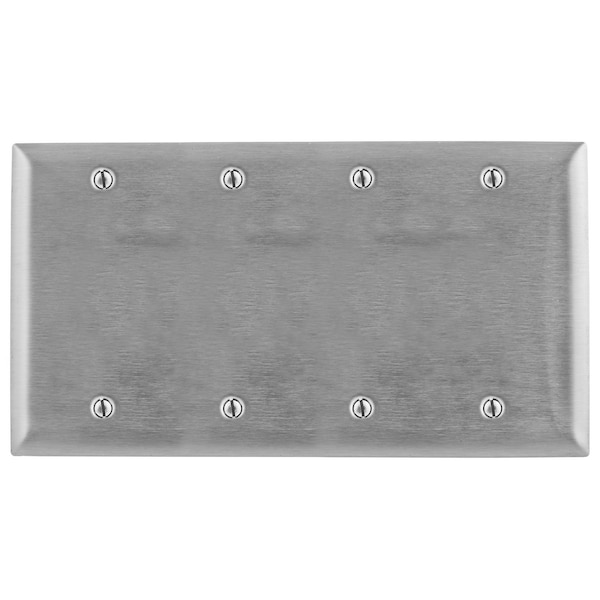 Hubbell Wiring Device-Kellems Blank Wall Plates, Number of Gangs: 4 Stainless Steel, Brushed Finish - SS43