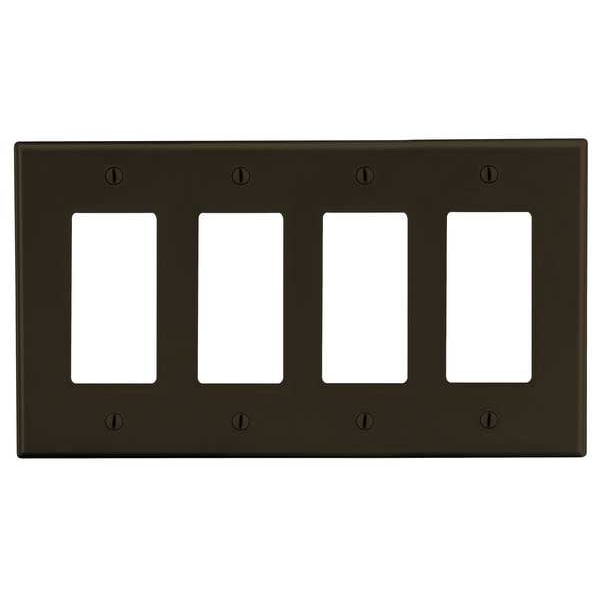 Hubbell Rocker Wall Plate, Number of Gangs: 4 Plastic, Smooth Finish, Brown - P264