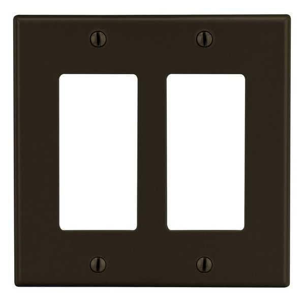 Hubbell Rocker Wall Plate, Number of Gangs: 2 Plastic, Smooth Finish, Brown - PJ262