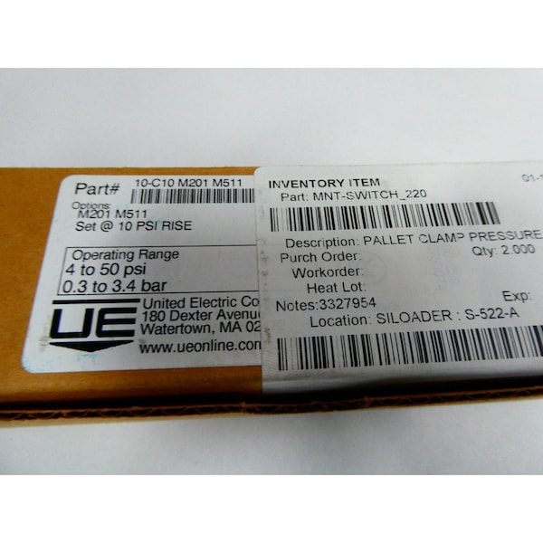 Interruptor de presión UE Electric 4-50PSI 250V-AC - 10-C10 M201 M511