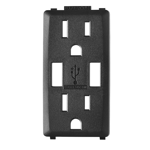 Leviton COMBINATION DEVICE SWITCH BLK RENU USB CHARGER 15A REC FACEPLATE - RKAA1-OB