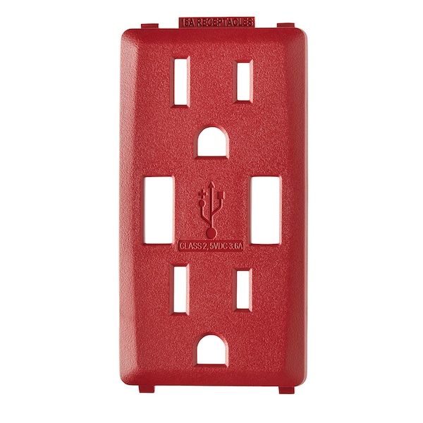 Leviton COMBINATION DEVICE SWITCH RED RENU USB CHARGER 15A REC FACEPLATE - RKAA1-RE