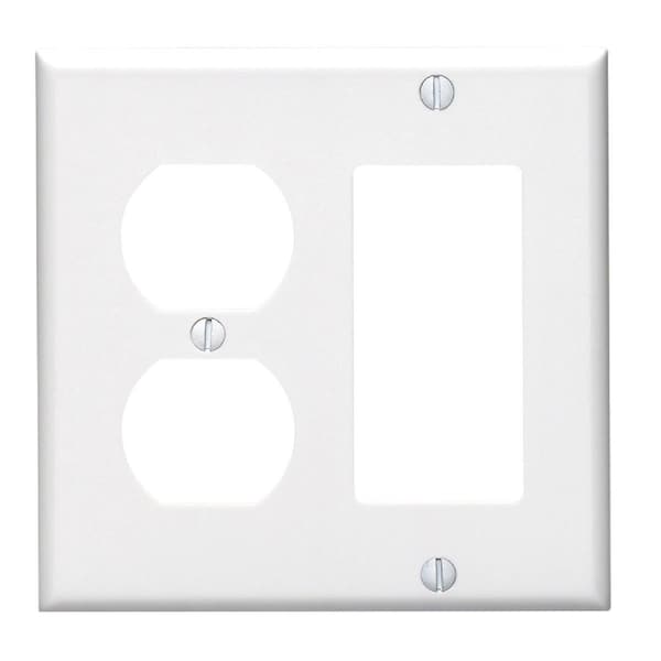 Leviton 2-Gang Smooth Plastic Single Rocker/Duplex Outlet Wall Plate, White - 002-80455-00W