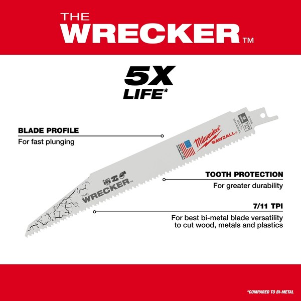 Milwaukee Tool The WRECKER Multi-Material SAWZALL Blade 9" 7/11TPI 25pk - 48-00-8706
