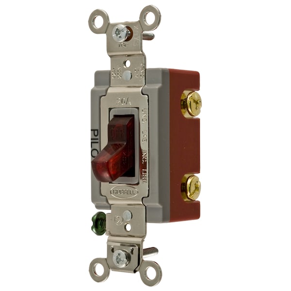 Hubbell Wiring Device-Kellems Industrial Grade, Pilot Light Toggle Switches, General Purpose AC, Double Pole, 20A 120/277V AC, Back and Side Wired Toggle - HBL1222PL