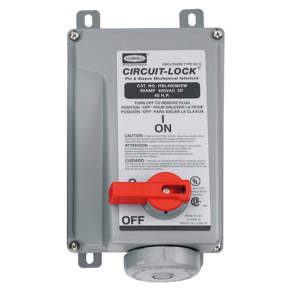 Hubbell Wiring Device-Kellems Heavy Duty Products, IEC Pin and Sleeve Devices, Industrial Grade, Female, Mechanically Interlocked Receptacle, 60A 3-Phase Delta 600V AC,  - HBL460MI5WR
