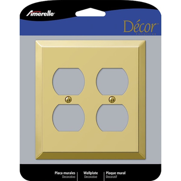 Amerelle Century Polished Brass Beige 2 gang Stamped Steel Duplex Outlet Wall Plate - 163DDBR