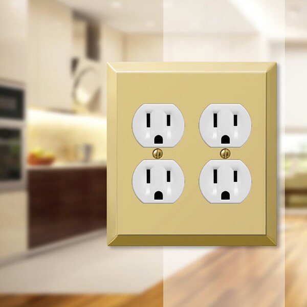 Amerelle Century Polished Brass Beige 2 gang Stamped Steel Duplex Outlet Wall Plate - 163DDBR