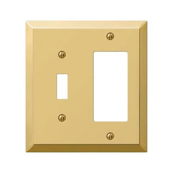 Amerelle Amerelle 163TRBR 1 Toggle- 1 Rocker Combo Polished Brass Stamped Steel Wall Plate - 3501236