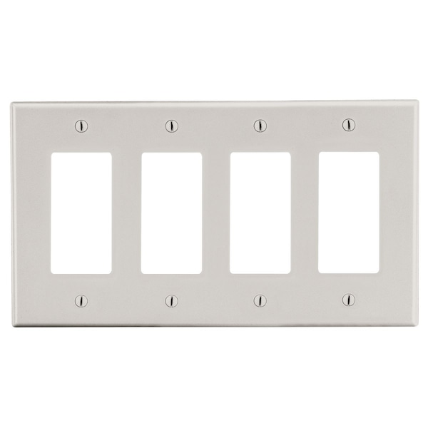 Hubbell Wiring Device-Kellems Wallplate, Mid-Size 4-Gang, 4) Decorator, Light Almond - PJ264LA