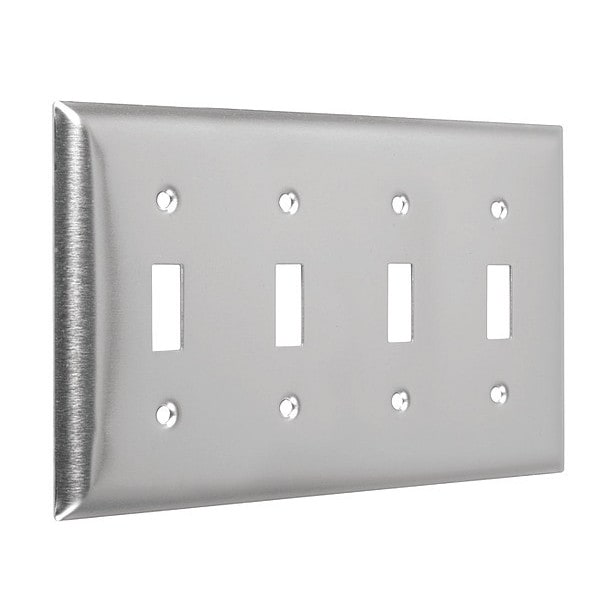 Taymac 4-Toggle Standard Wall Plates, Number of Gangs: 4 Metal, Stainless Steel - WSS-TTTT