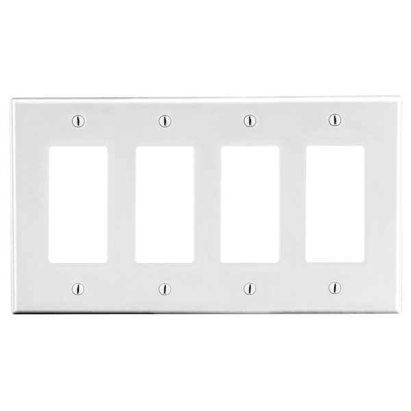 Hubbell Wiring Device-Kellems Wallplate, Mid-Size 4-Gang, 4) Decorator, White - PJ264W