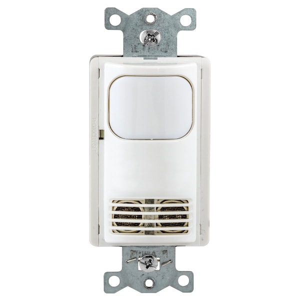 Bryant Wall Switch, Dual Tech, 2 Relay, 1000 Sq Ft, 800W Incand, 1000W Fluor @ 120V AC, 1800W  Fluor @ 277V - MSD2000W2N
