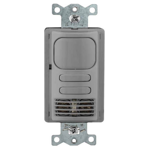Bryant Wall Switch, Dual Tech, 2 Relay, 1000 Sq Ft, 800W Incand, 1000W Fluor @ 120V AC, 1800W Fluor @ 277V - MSD2000GY2