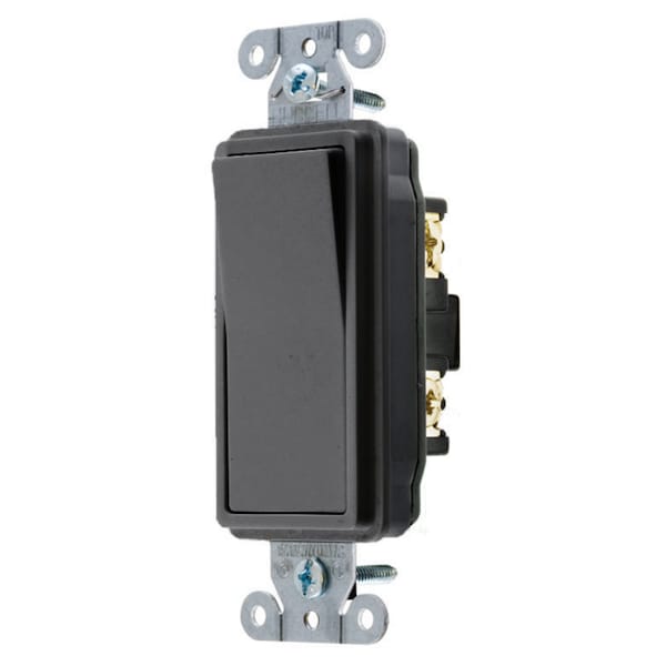 Hubbell Wiring Device-Kellems Switches and Lighting Control, Decorator Switch, Specification Grade, Single Pole, 15A 120/277V AC, Back and Side Wired, Black - DS115BK