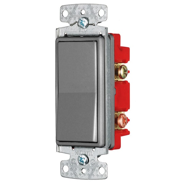 Hubbell Wiring Device-Kellems TradeSelect, Decorator Switch, Residential Grade, Rocker Switch, General Purpose AC, Four Way, 15A 120/277V AC, Push Back - RSD415GY