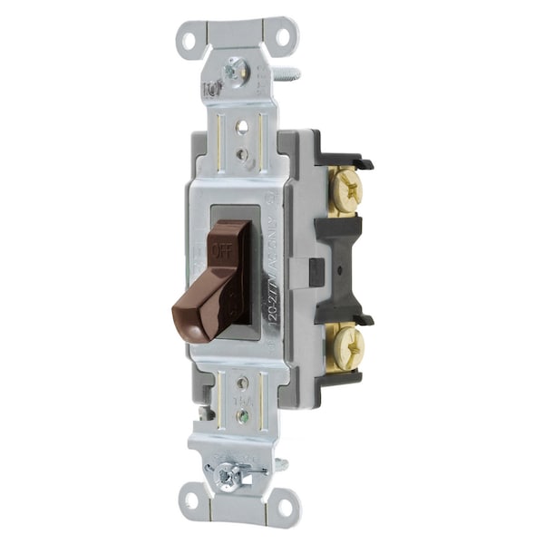 Hubbell Wiring Device-Kellems Switches and Lighting Controls, Toggle Switch, Commercial Grade, Double Pole, 15A 120/277V AC, Back and Side Wired, Brown - CSB215