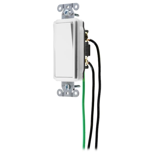 Hubbell Wiring Device-Kellems Spec Grade, Decorator Switches, General Purpose AC, Three Way, 20A 120/277V AC, Back and Side Wired, Pre-Wired with 8" #12 THHN - DSL320W