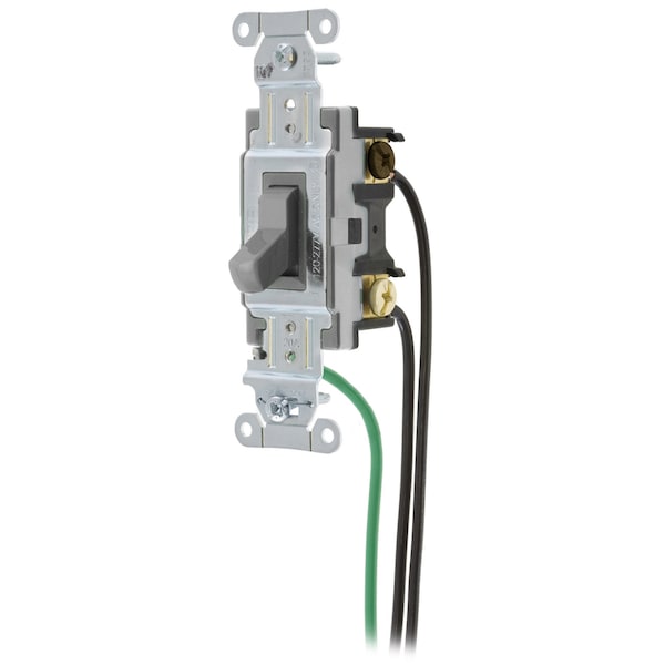 Hubbell Wiring Device-Kellems Spec Grade, Toggle Switches, General Purpose AC, Four Way, 20A 120/277V AC, Back and Side Wired, Pre-Wired with 8" #12 THHN - CSL420GY