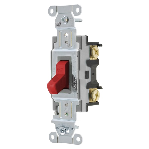 Hubbell Wiring Device-Kellems Switches and Lighting Controls, Toggle Switch, Commercial Grade, Double Pole, 20A 120/277V AC, Back and Side Wired, Red - CSB220R