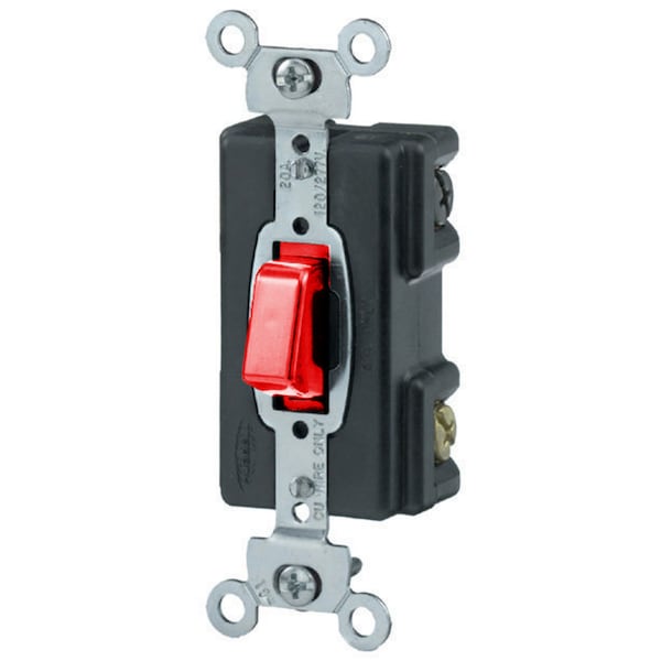 Hubbell Wiring Device-Kellems Switches and Lighting Controls, Pilot Lighted Industrial Grade, PresSwitch, General Purpose AC, Three Way, 20A 120/277V AC, Screw Terminals, Red - HBL1298