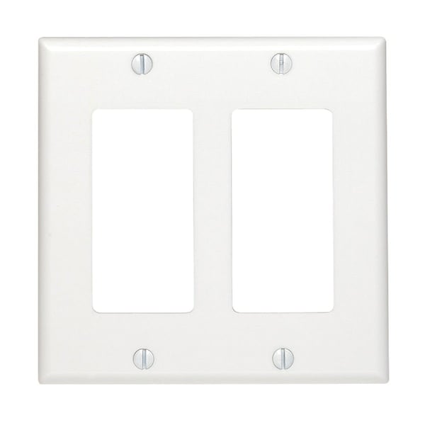 Leviton Decora 2-Gang Smooth Plastic Rocker Decorator Wall Plate, White - 005-80409-00W