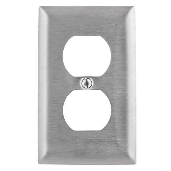 Hubbell Duplex Receptacle Wall Plates and Box Cover, Number of Gangs: 1 Stainless Steel, Brushed Finish - SSJ8