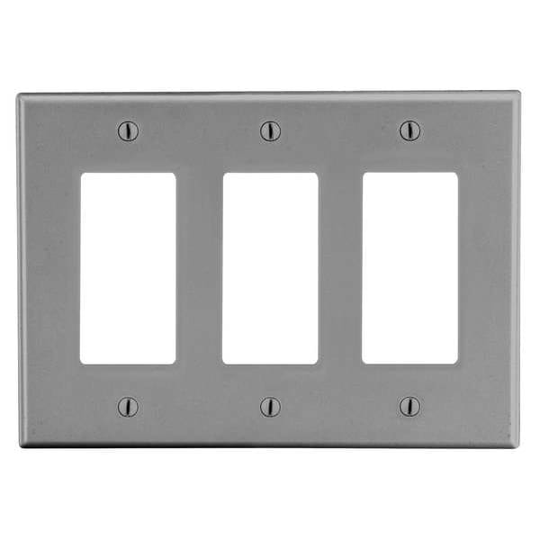 Hubbell Rocker Wall Plate, Number of Gangs: 3 Plastic, Smooth Finish, Gray - P263GY